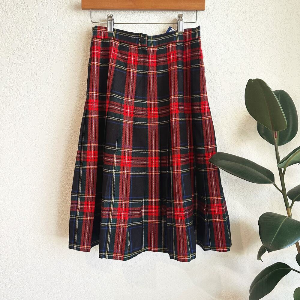 VTG Land's End 100% Wool Tartan Plaid Skirt 8 Made In England Preppy Academia - Picture 4 of 9